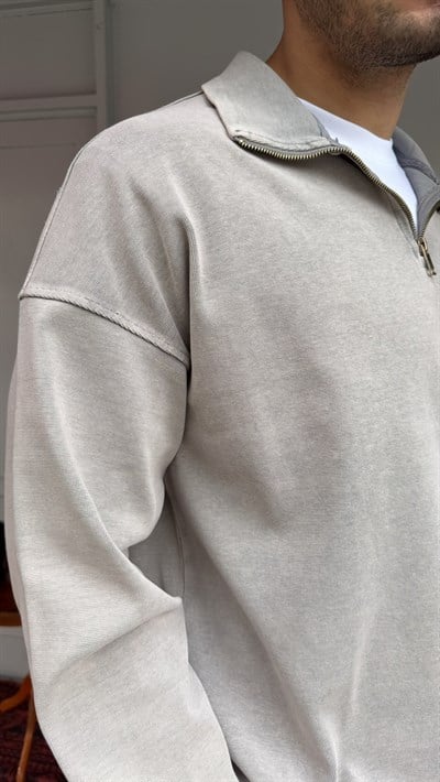 Yarım Fermuar Şardonsuz Sweat
