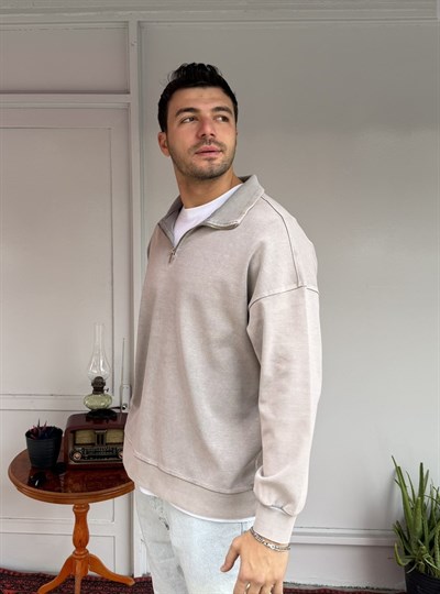 Yarım Fermuar Şardonsuz Sweat