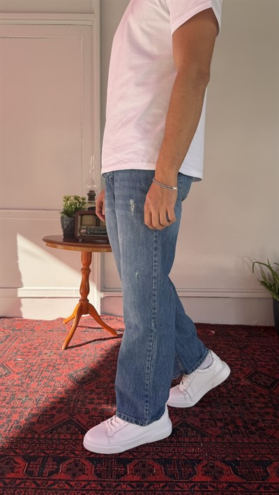 Casual Men Vintage Blue Baggy Jean Pantolon