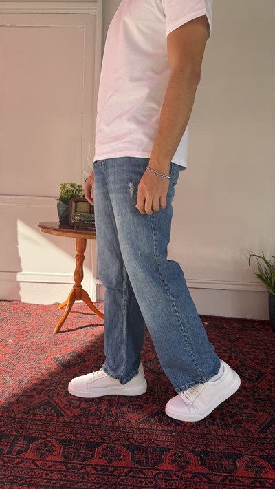 Casual Men Vintage Blue Baggy Jean Pantolon