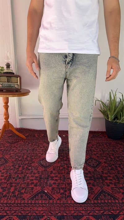 Yeşil Kar Yıkamalı Boyfriend Jean