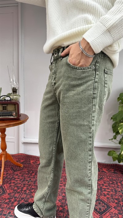 Yeşil Yıkamalı Baggy Jean