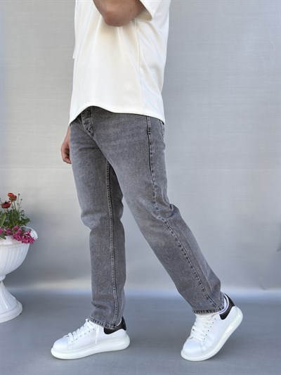 Yıkamalı Gri Baggy Pantolon