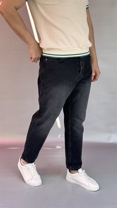 Yıkamalı Siyah Boyfriend Pantolon