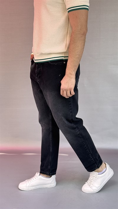 Yıkamalı Siyah Boyfriend Pantolon