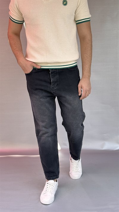 Yıkamalı Siyah Boyfriend Pantolon