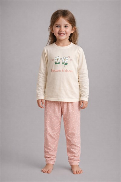 %100 pamuk çocuk uzun kollu ince pijama takımı
