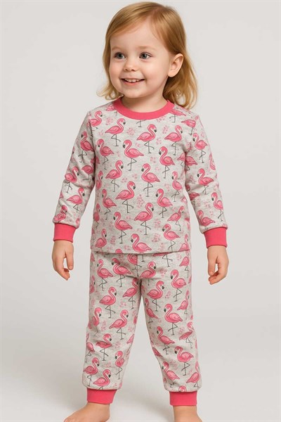 Kız Çocuk Pamuklu Kumaş Karikatür Baskılı Mevsimlik Pijama Takımı