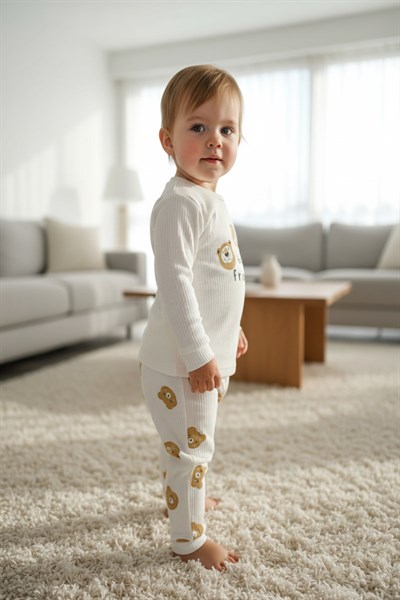 Raporlu Kumaş Desenli Çocuk Pijama Takımı