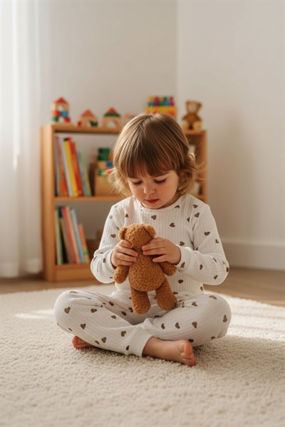 Raporlu Kumaş Desenli Çocuk Pijama Takımı