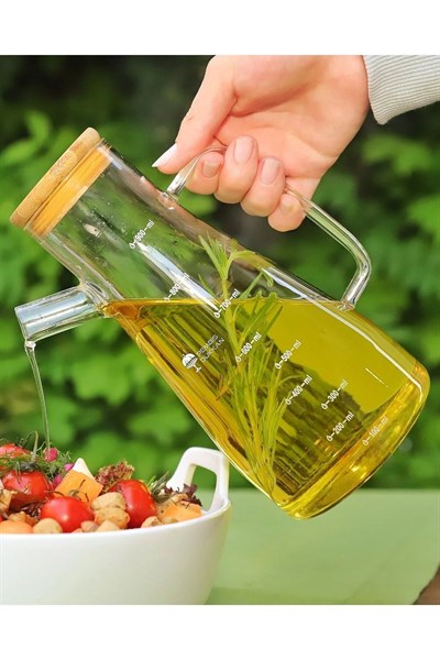 Bambu Kapaklı Vakumlu Borosilikat 3lü Set Cam Yağlık Sirkelik Bambu Altlık