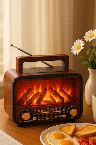 Büyük Boy Nostaljik Radyo Fm Ahşap Şömine Görünümlü Bluetooth Hoparlör Vintage Işıklı Usb Sd