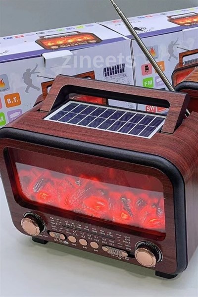 Büyük Boy Nostaljik Radyo Fm Ahşap Şömine Görünümlü Bluetooth Hoparlör Vintage Işıklı Usb Sd