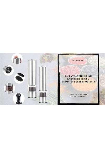 Cvs Paslanmaz Ayarlanabilir Otomatik Pilli Işıklı Tuz & Karabiber Baharat Öğütücü Tek