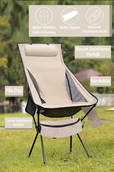 Delüks Pratik Kamp Sandalyesi Krem