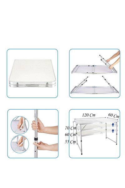 Katlanabilir Alüminyum Kamp Masası ve 4 Adet Tabure Seti – Taşınabilir, Ayarlanabilir Yükseklikli, P