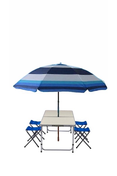 Katlanır Piknik/Kamp Masası Seti Şemsiye Çanta Tipi Ayarlanır Hafif(4 Tabure+Masa+Şemsiye-180cm)