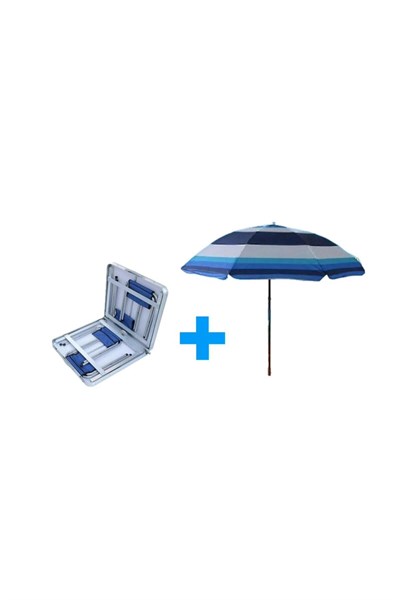 Katlanır Piknik/Kamp Masası Seti Şemsiye Çanta Tipi Ayarlanır Hafif(4 Tabure+Masa+Şemsiye-180cm)