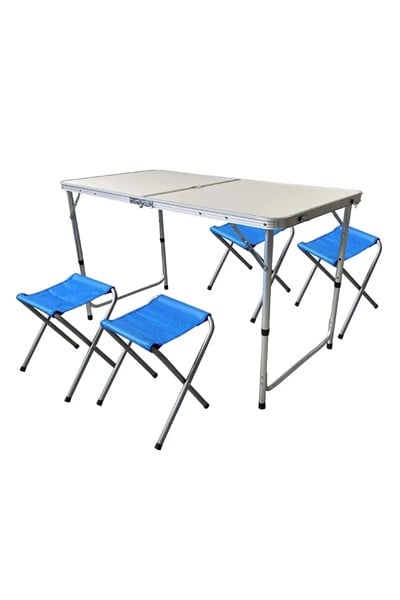 La Bonvia Orjinal Görsel Katlanır Piknik Kamp Masası Seti Çanta Tipi 4 Taburesiyle Birlikte