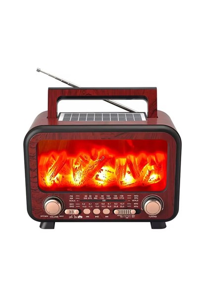 Rt-754 Şömine Görünümlü Solar Güneş Enerji Ahşap Nostalji Bluetooth Usb Sd Mp3 Radyo Müzik Kutusu