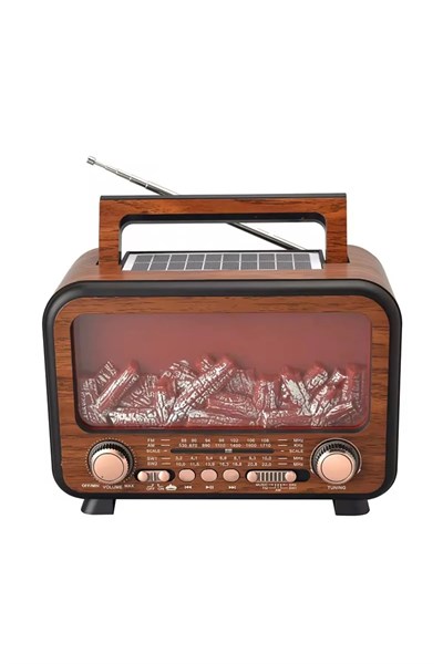 Rt-754 Şömine Görünümlü Solar Güneş Enerji Ahşap Nostalji Bluetooth Usb Sd Mp3 Radyo Müzik Kutusu