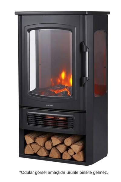 XLarge Elektrikli Şömine & Elektrikli Soba Fanlı Isıtıcı, LED Odun Efekti, Metal Kasa ND-183C