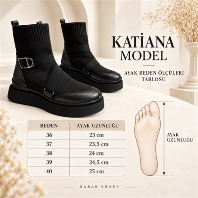 Katiana Kadın Siyah Lastik Detaylı Rahat Kalın Taban Triko Spor Bot