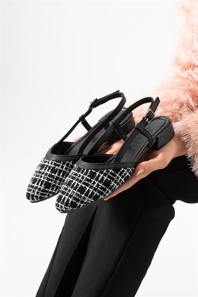 LARENA Kadın Siyah Badem Burun Dokulu Slingback Babet Düz Ayakkabı