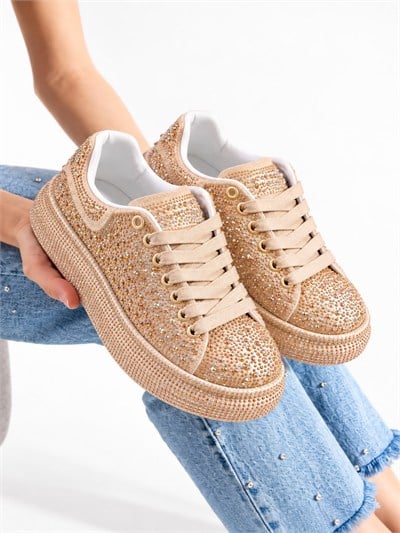 STELLA Kadın Gold Taşlı Işıltılı Platform Sneakers Spor Ayakkabı