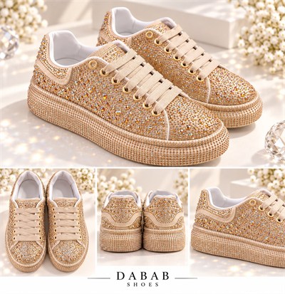 STELLA Kadın Gold Taşlı Işıltılı Platform Sneakers Spor Ayakkabı