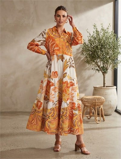 ÖZEL KOLEKSİYON ORANGE PAMUK ELBİSE
