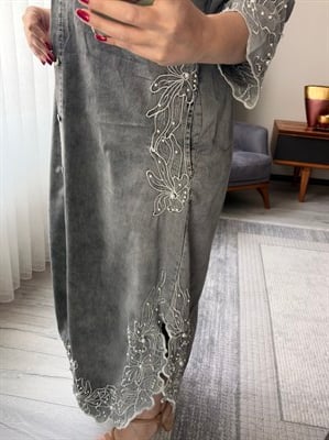 Gri denim elbise
