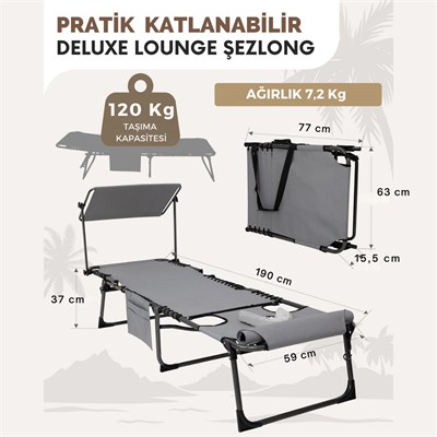 KingCamp Magnolia B10 Plus Hands-Free Premium 7 Kademeli Katlanır Şezlong Grey