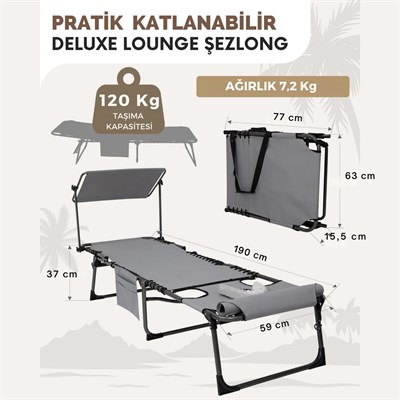 KingCamp Magnolia B10 Plus Hands-Free Premium 7 Kademeli Katlanır Şezlong Grey