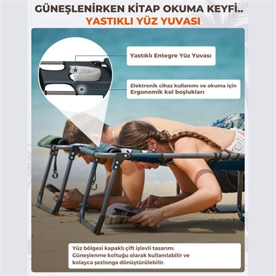 KingCamp Magnolia B10 Plus Hands-Free Premium 7 Kademeli Katlanır Şezlong Blue/Grey