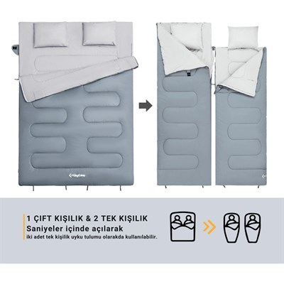 Kingcamp Oxygen 250-D Çift Kişilik Yastıklı Uyku Tulumu M.grey