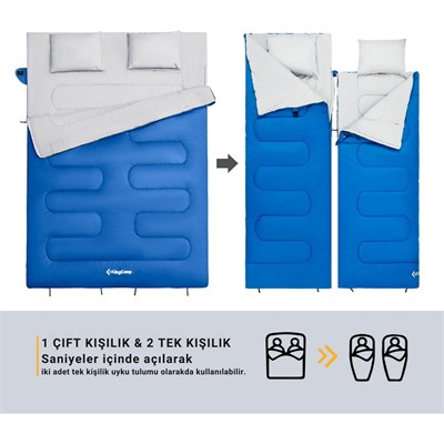 Kingcamp Oxygen 250-D Çift Kişilik Yastıklı Uyku Tulumu Blue