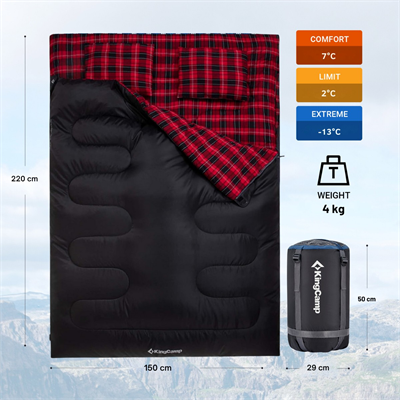 KingCamp Snowflake 300-D Ultra Çift Kişilik Uyku Tulumu Black