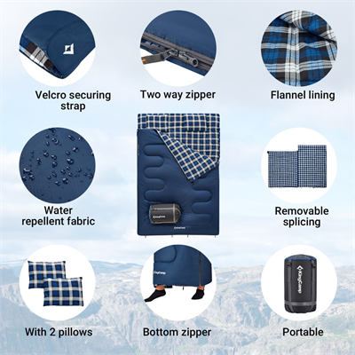 KingCamp Snowflake 300-D Ultra Çift Kişilik Uyku Tulumu Navy