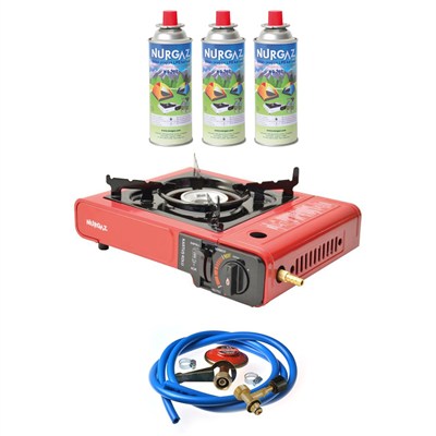 Nurgaz Ng 501 Çantalı Tekli Portatif Ocak + 3 Adet Kartuş +Hortum Dedantör Musluk Set