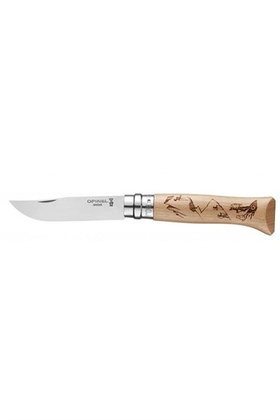 Opinel Kayak Desenli N°8 Meşe Saplı Inox/Çelik Çakı 