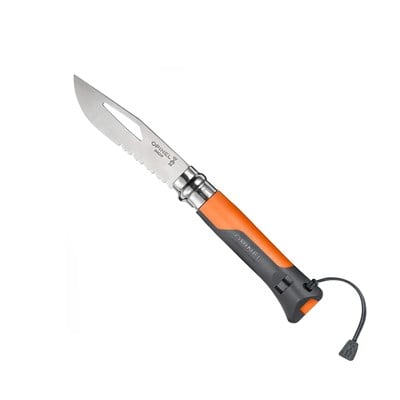 Opinel N°8 Düdüklü Polimer Sap Tırtıklı Inox/Çelik Turuncu Çakı