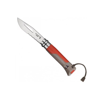 Opinel N°8 Düdüklü Polimer Sap Tırtıklı Inox/Çelik Kırmızı Çakı