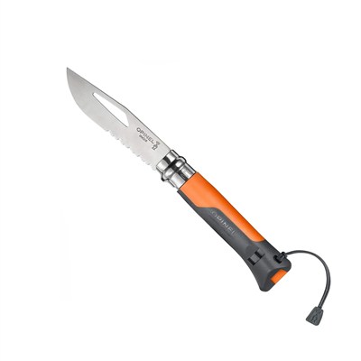 Opinel N°8 Düdüklü Polimer Sap Tırtıklı Inox/Çelik Turuncu Çakı