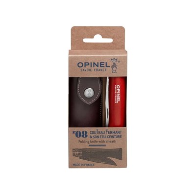 Opinel N°8 Inox Deri Kılıflı Paslanmaz Çelik Çakı Kırmızı