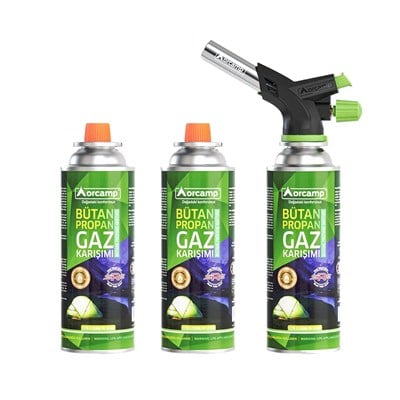 Orcamp Çakmaklı Kartuş Pürmüz Set + 2 Adet 227 Gram Gaz Kartuşu