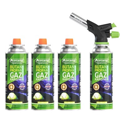 Orcamp Çakmaklı Kartuş Pürmüz Set + 3 Adet 227 Gram Gaz Kartuşu