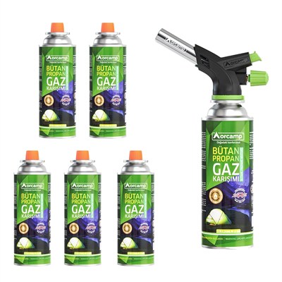 Orcamp Çakmaklı Kartuş Pürmüz Set + 5 Adet 227 Gram Gaz Kartuşu