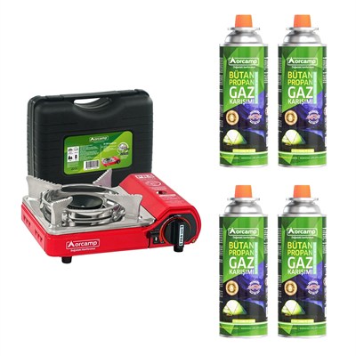 Orcamp Mini Çantalı Kamp Ocağı Kırmızı 4 Kartuşlu Set