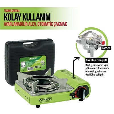 Orcamp Mini Çantalı Kamp Ocağı Yeşil 4 Kartuşlu Set